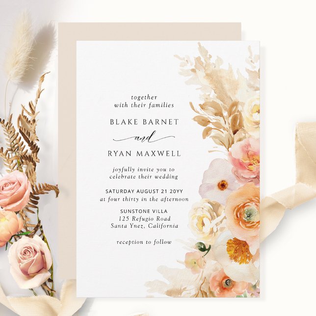 Elegant, Simple Peach, Blush Cream Wedding Invitation (Creator Uploaded)