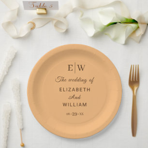 Elegant Simple Peach Monogram Wedding Paper Plate