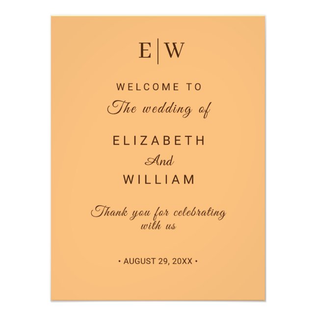 Elegant Simple Peach Monogram Wedding Photo Print (Front)