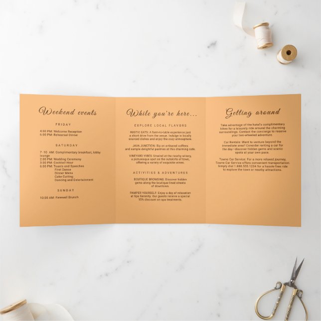 Elegant Simple Peach Monogram Wedding Tri-Fold Programme (Inside)