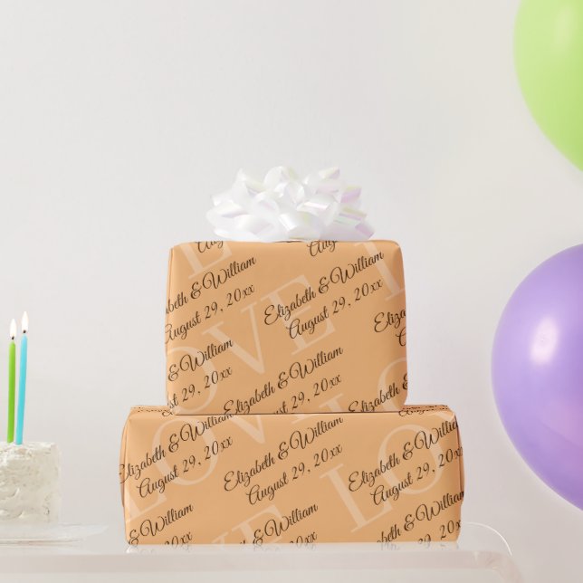Elegant Simple Peach Monogram Wedding Wrapping Paper (Party Gifts)