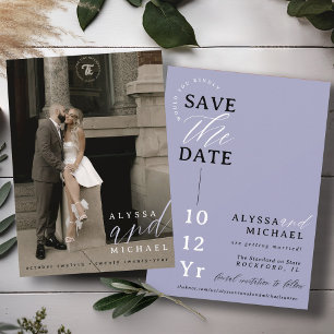 Elegant Simple Periwinkle Purple Photo Wedding Save The Date