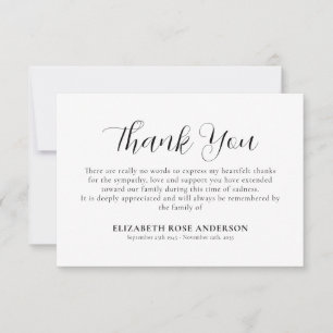 Elegant Simple Personalised Sympathy Funeral Thank You Card