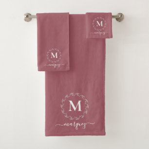 Elegant Simple Personalized Wreath Monogram Bath Towel Set