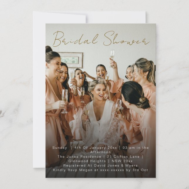 Elegant Simple Photo Bridal Shower  Invitation (Front)