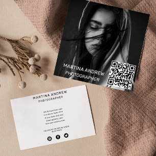 Elegant simple photo QR code social media rounded Square Business Card