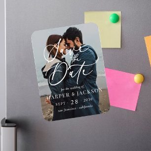 Elegant Simple Photo Save the Date Script Magnet
