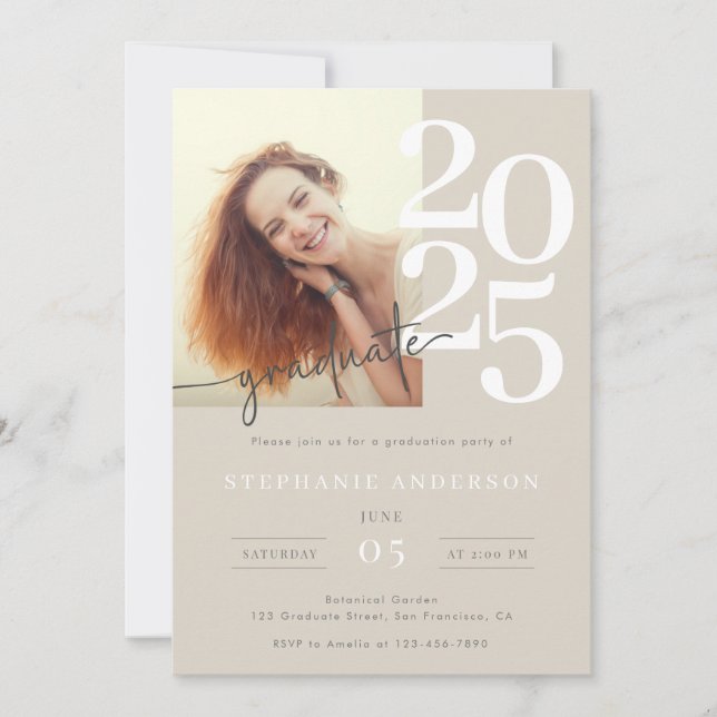 Elegant Simple Photo Script Graduation Party Invitation (Front)