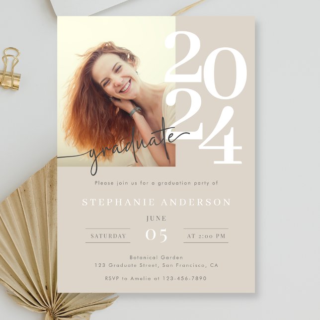 Elegant Simple Photo Script Graduation Party Invitation (Creator Uploaded)