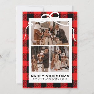 Elegant Simple Pine Tree Christmas Family 3 Photo Holiday Card