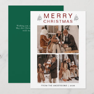 Elegant Simple Pine Tree Christmas Family 3 Photo Holiday Card