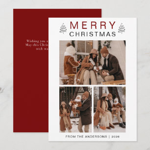 Elegant Simple Pine Tree Christmas Family 3 Photo Holiday Card