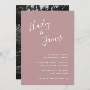 Elegant Simple Pink Dusty Rose Photo Wedding Invitation