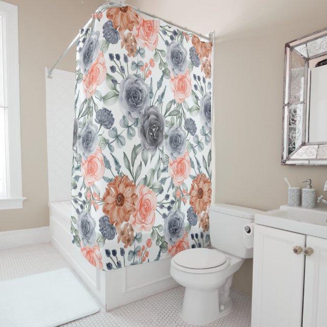 Elegant Simple Pink floral Shower Curtain (In Situ)