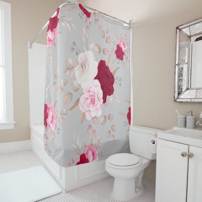 Elegant Simple Pink floral Shower Curtain (In Situ)