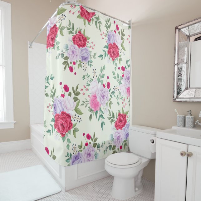 Elegant Simple Pink floral Shower Curtain (In Situ)