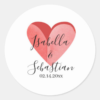 Elegant Simple Pink Heart Wedding Invitation Classic Round Sticker