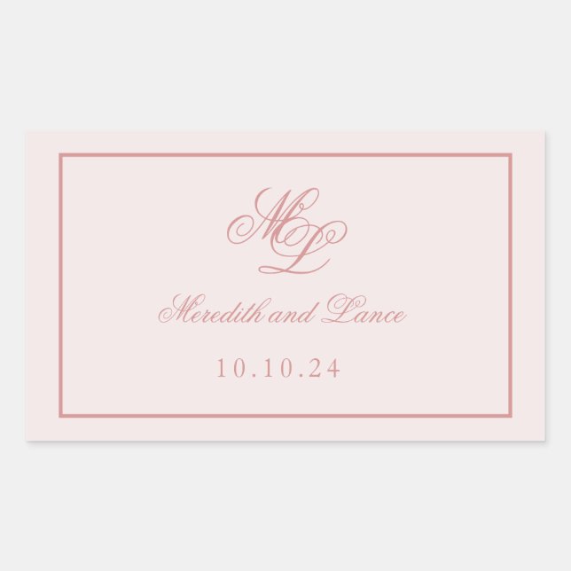 Elegant Simple Pink Monogram Rectangular Sticker (Front)