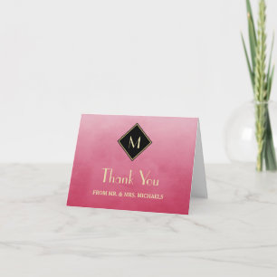 Elegant Simple Pink With Gold Monogram Thank You Card