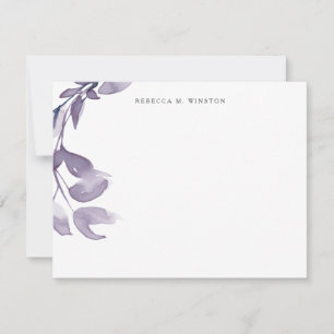 Elegant Simple Purple Greenery Note Cards