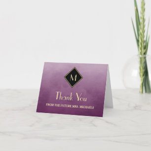 Elegant Simple Purple With Gold Monogram Thank You