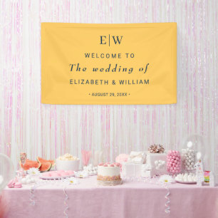 Elegant Simple Ray Flower with Monogram Wedding Banner