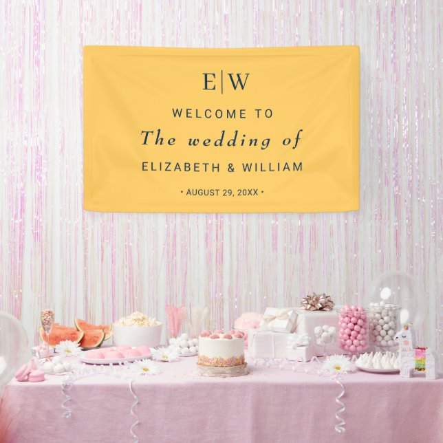Elegant Simple Ray Flower with Monogram Wedding Banner (Party)