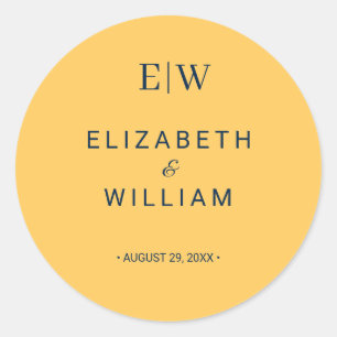 Elegant Simple Ray Flower with Monogram Wedding Classic Round Sticker