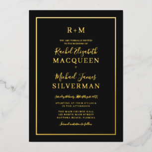 Elegant Simple Real Gold Border Black Wedding