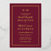 Elegant Simple Real Gold Border Burgundy Wedding