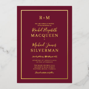 Elegant Simple Real Gold Border Burgundy Wedding