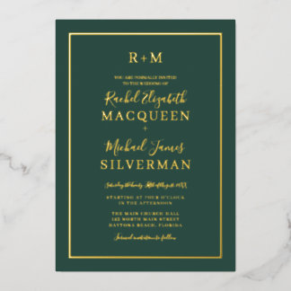 Elegant Simple Real Gold Border Green Wedding