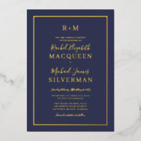 Elegant Simple Real Gold Border Navy Blue Wedding