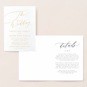 Elegant Simple Real Gold Details Wedding Foil Card