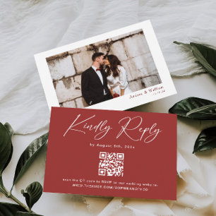 Elegant Simple Red Christmas Wedding RSVP Card