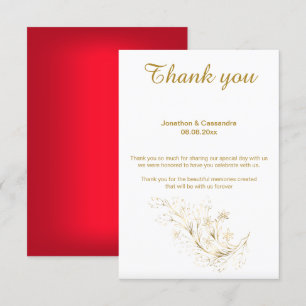 ELEGANT SIMPLE RED GOLD REVERSE THANK YOU INVITATION