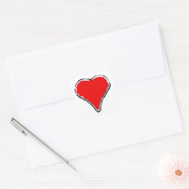 Elegant simple red heart v1 square sticker (Envelope)
