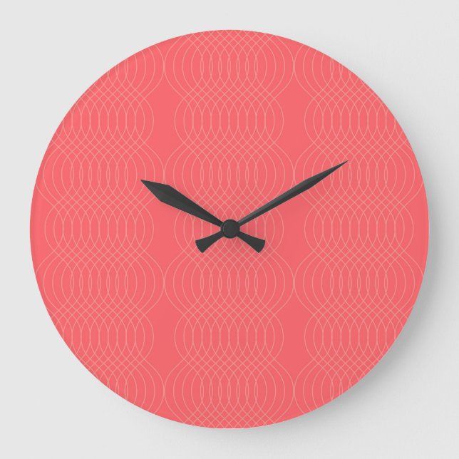 Elegant, simple, red, modern wavy lines large clock (Front)