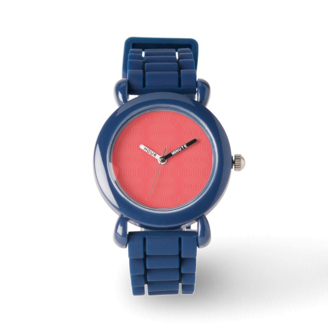 Elegant, simple, red, modern wavy lines watch (Front)
