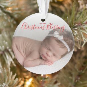 Elegant Simple Red Photo Baby's First Christmas Ornament