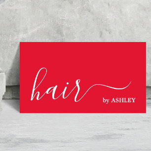 Elegant Simple Red White Hair Stylist Business Card