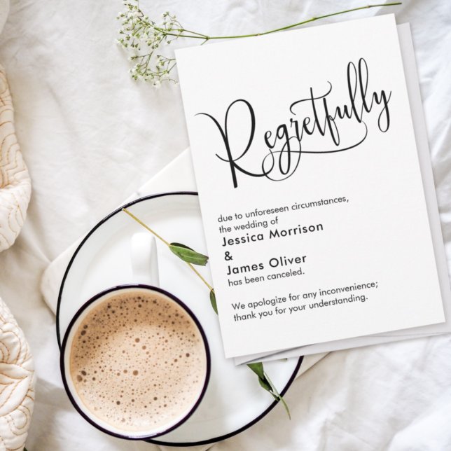 Elegant Simple "Regretfully" Canceled Wedding Card (Creator Uploaded)