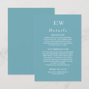 Elegant Simple Retro Blue with Monogram Wedding Enclosure Card