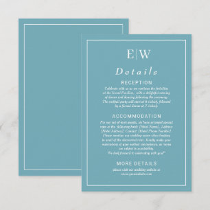 Elegant Simple Retro Blue with Monogram Wedding Enclosure Card