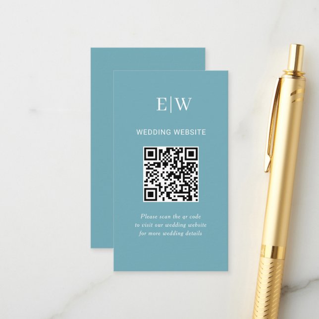 Elegant Simple Retro Blue with Monogram Wedding Enclosure Card (Front/Back In Situ)
