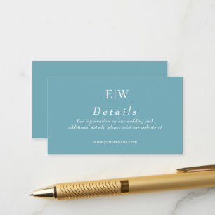 Elegant Simple Retro Blue with Monogram Wedding Enclosure Card