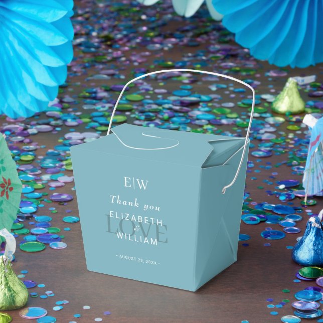 Elegant Simple Retro Blue with Monogram Wedding Favour Box (Party)