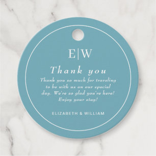 Elegant Simple Retro Blue with Monogram Wedding Favour Tags