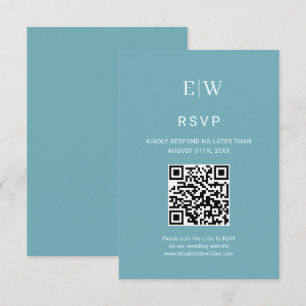 Elegant Simple Retro Blue with Monogram Wedding RSVP Card