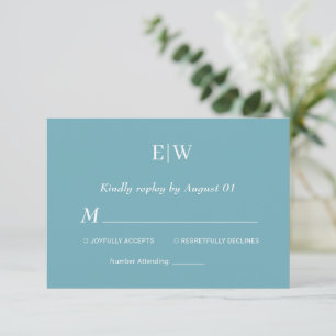 Elegant Simple Retro Blue with Monogram Wedding RSVP Card
